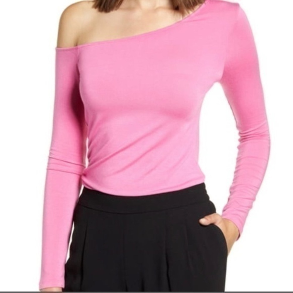 Halogen Pink Ibis One Shoulder Long Sleeve Top XS